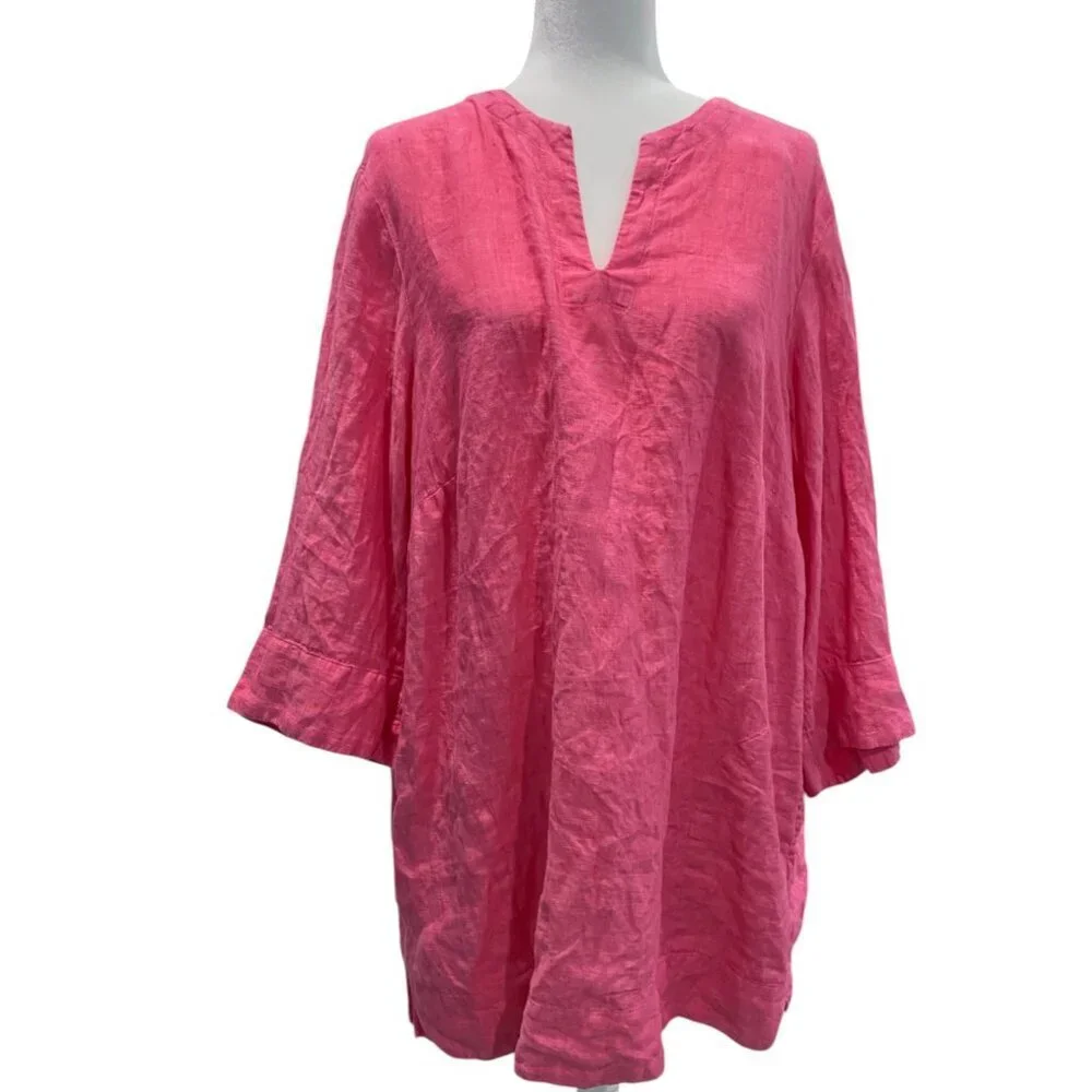 Lands’ End Plus Size 100% Linen Split Neck Tunic, Pink, Size 1X - Picture 8 of 8